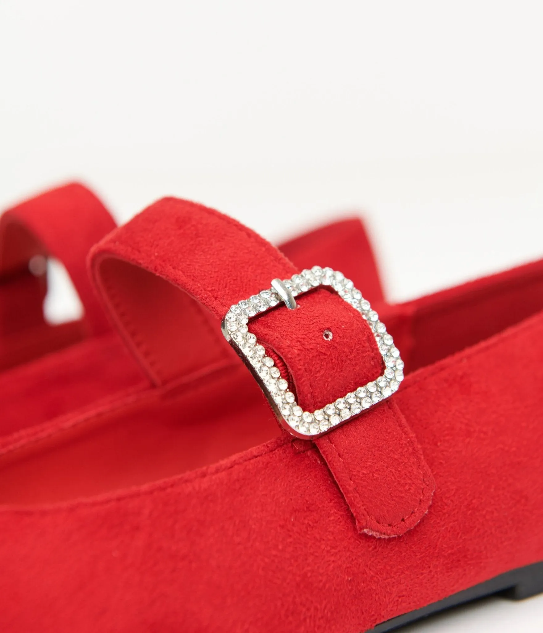 1960s Red Suede Rhinestone Buckle Mary Jane Flats