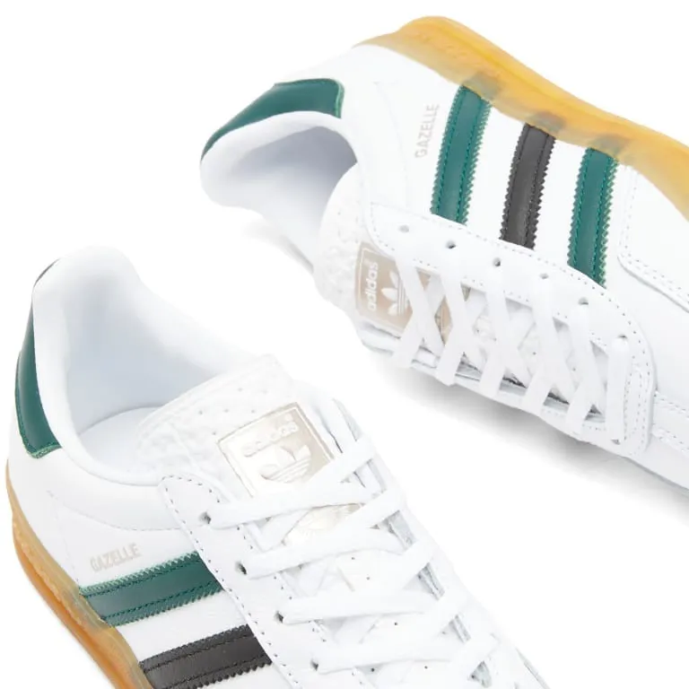 Adidas Gazelle Indoor Sneakers, white/dark green/brown