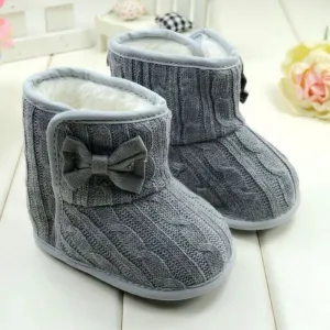 Baby Girl Knit Bowknot Faux Fleece Snow Boot Soft Sole Kids Wool Baby Shoes 3-18M