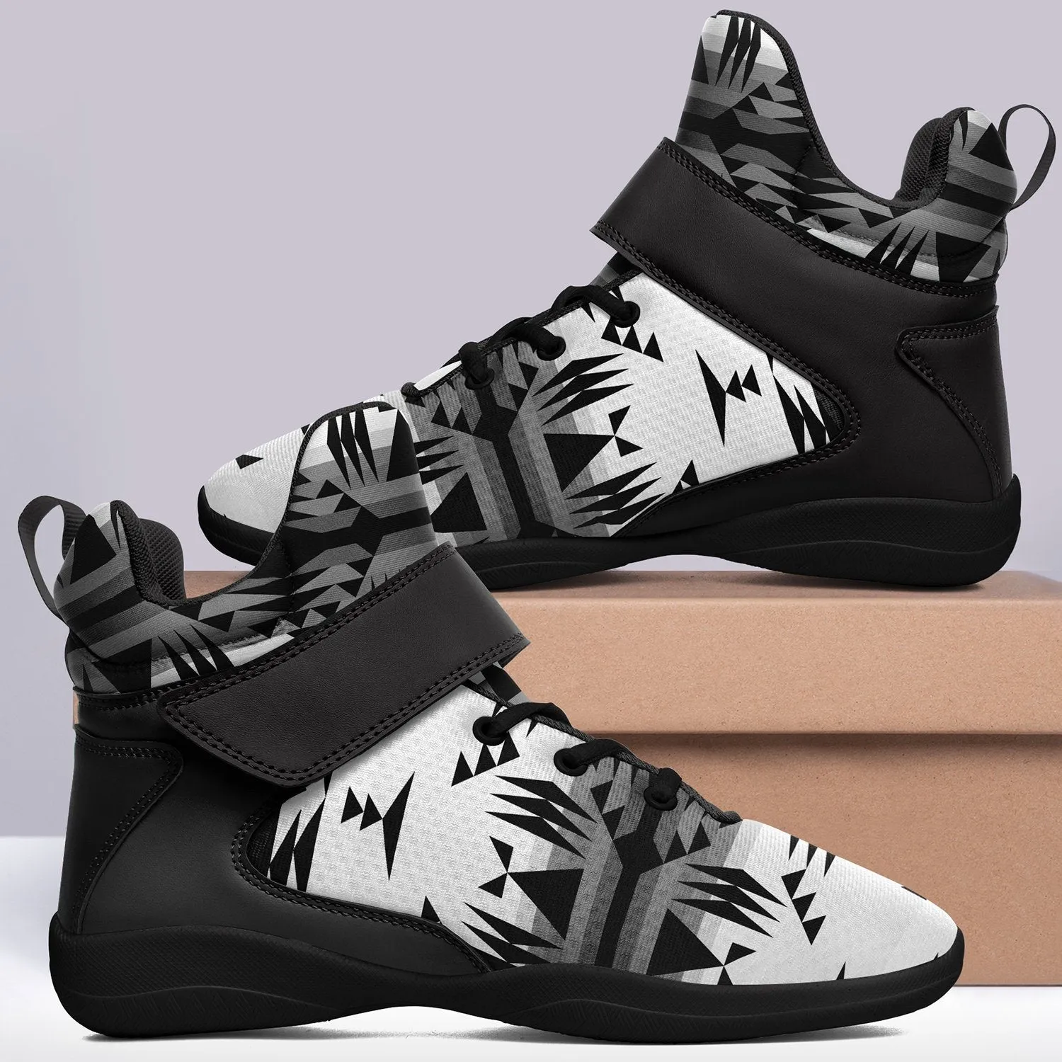 Between the Mountains White and Black Ipottaa Basketball / Sport High Top Shoes