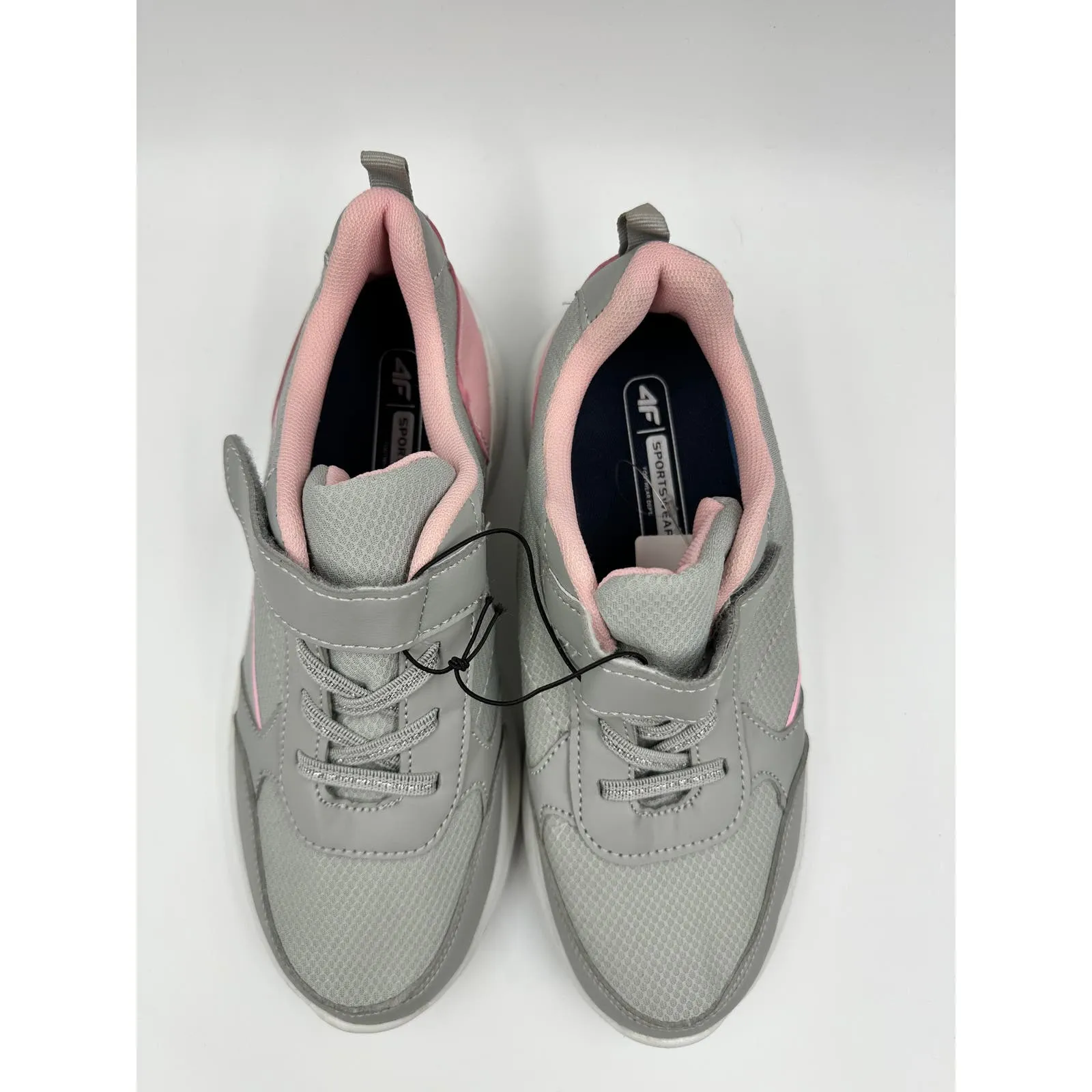 Big Kid Size 5, Gray Sneaker with Pink Trim, Sparkle in the Gray Elastic Laces