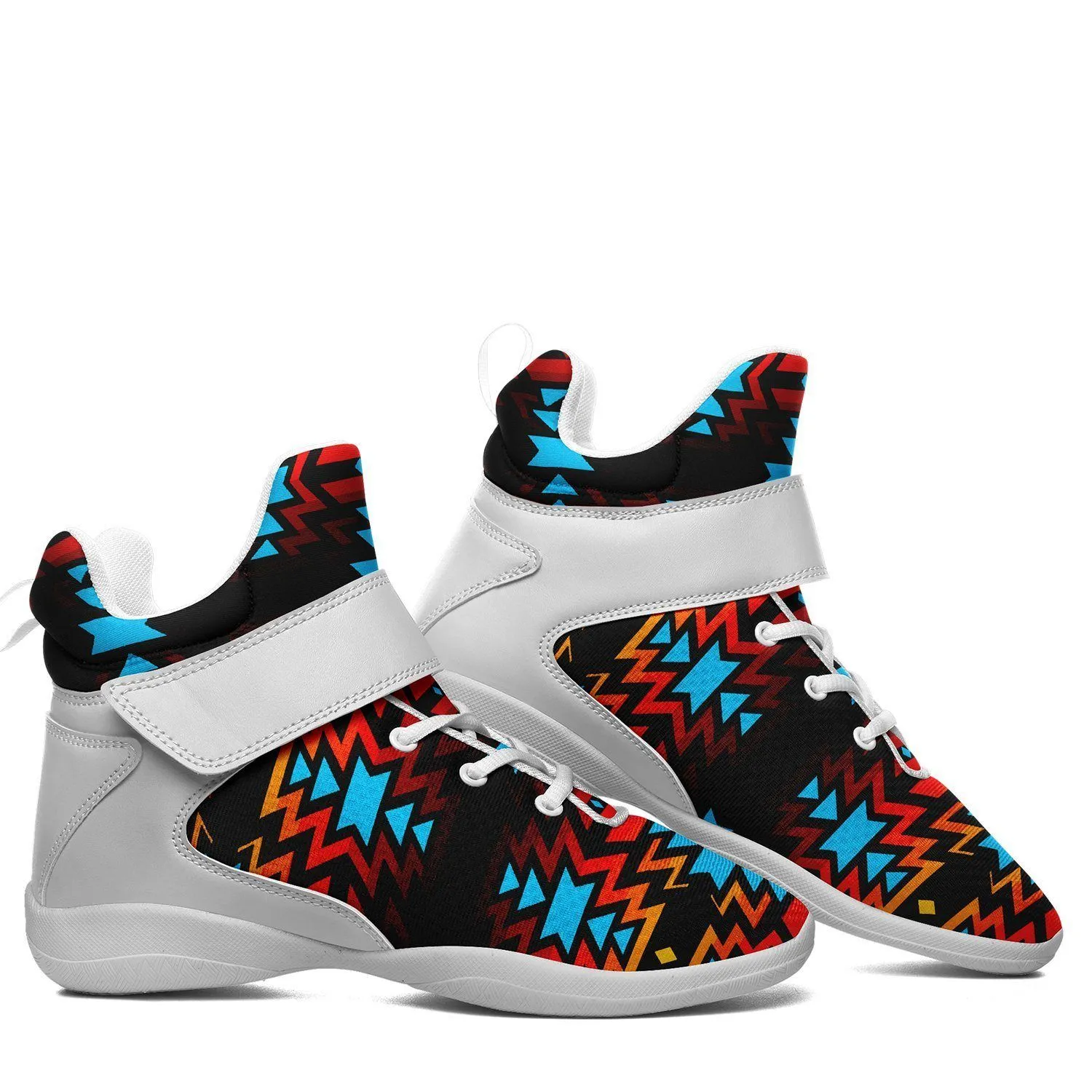 Black Fire and Turquoise Ipottaa Basketball / Sport High Top Shoes - White Sole