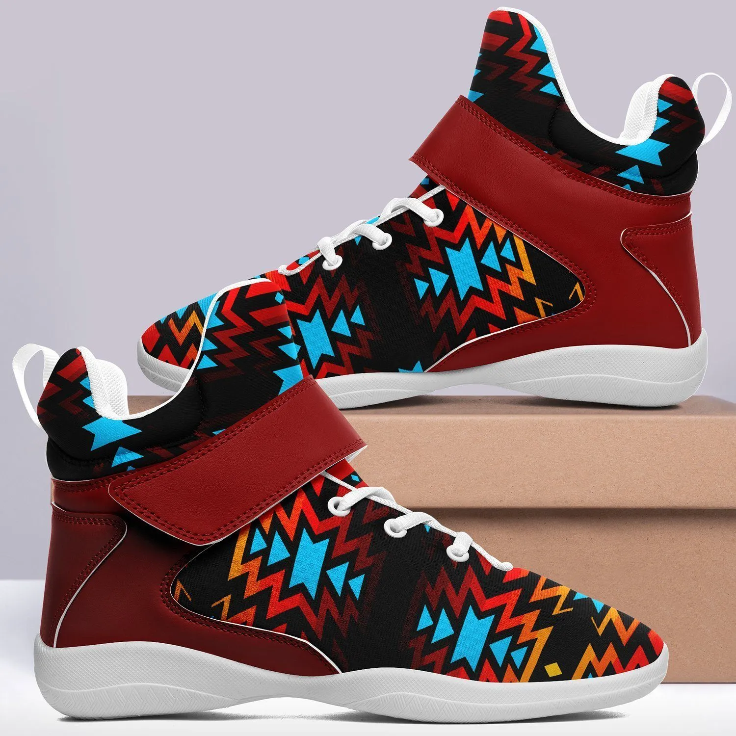 Black Fire and Turquoise Ipottaa Basketball / Sport High Top Shoes - White Sole