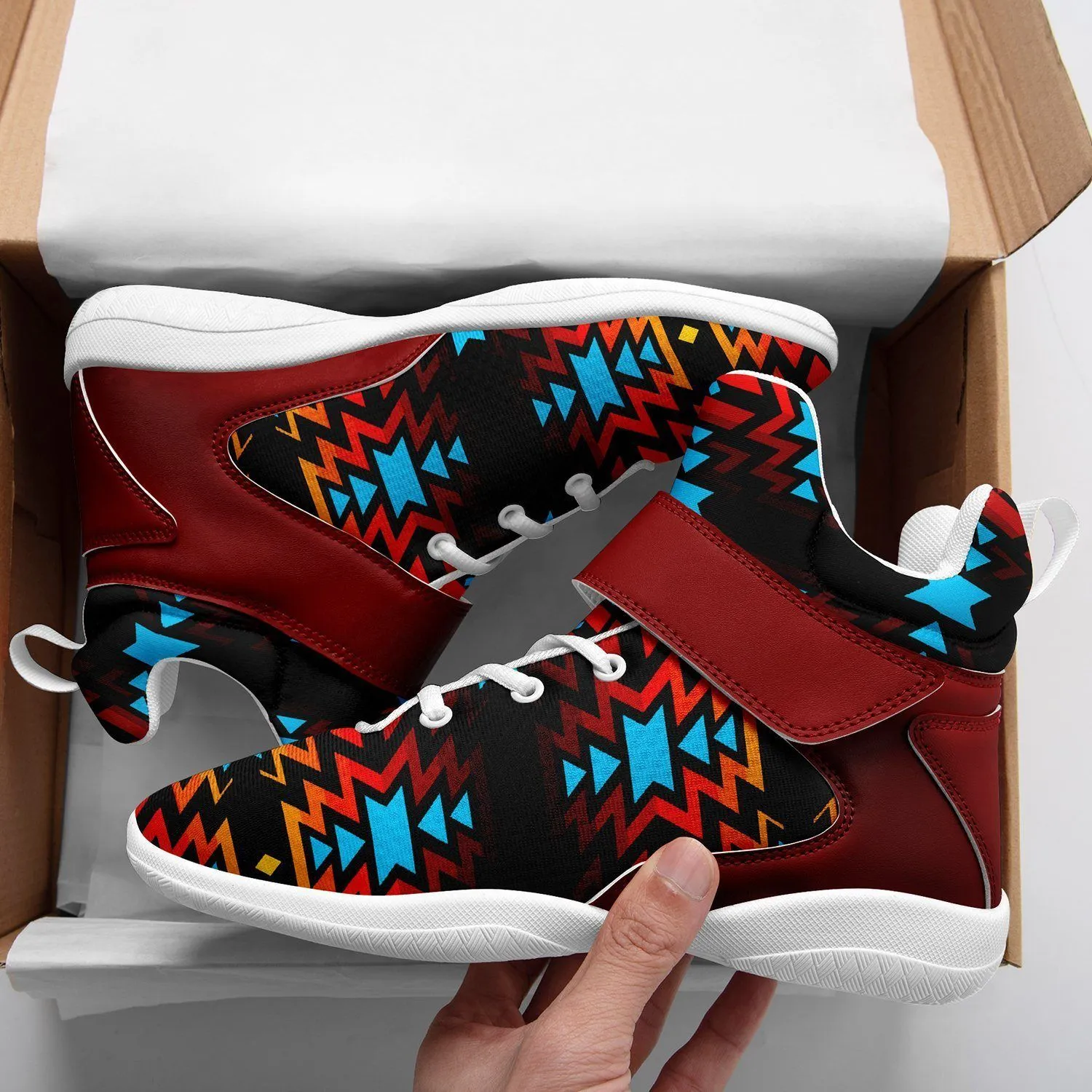 Black Fire and Turquoise Ipottaa Basketball / Sport High Top Shoes - White Sole