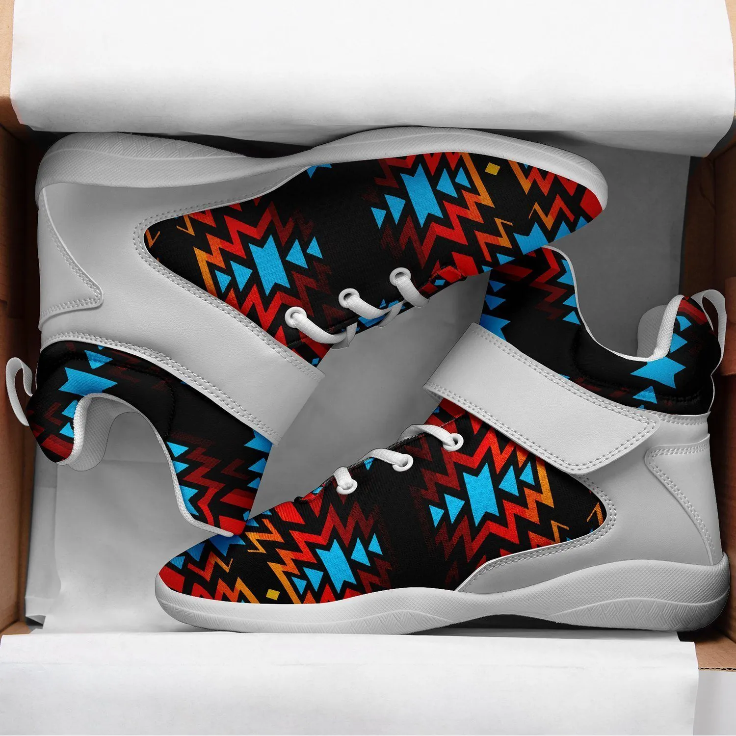 Black Fire and Turquoise Ipottaa Basketball / Sport High Top Shoes - White Sole