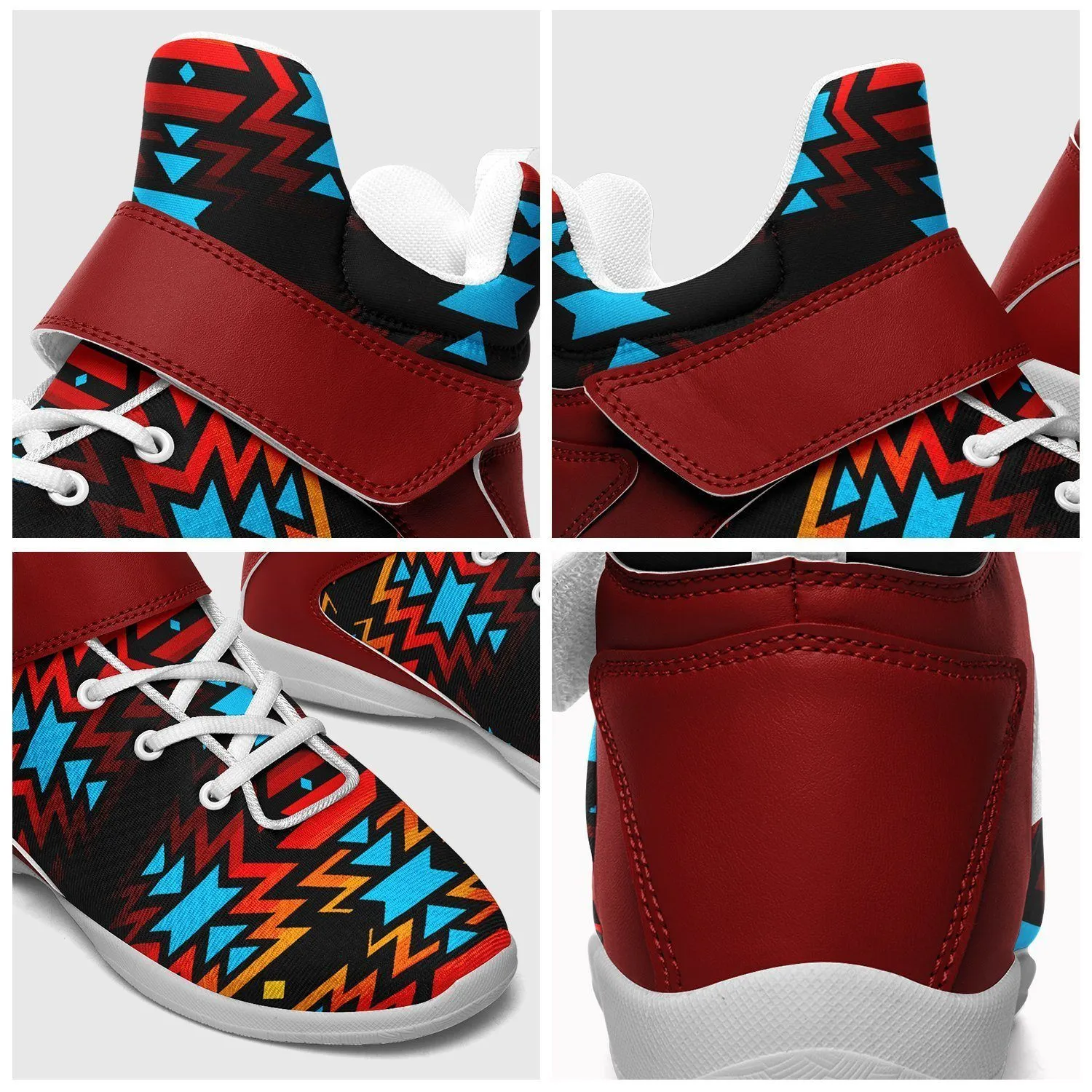 Black Fire and Turquoise Ipottaa Basketball / Sport High Top Shoes - White Sole