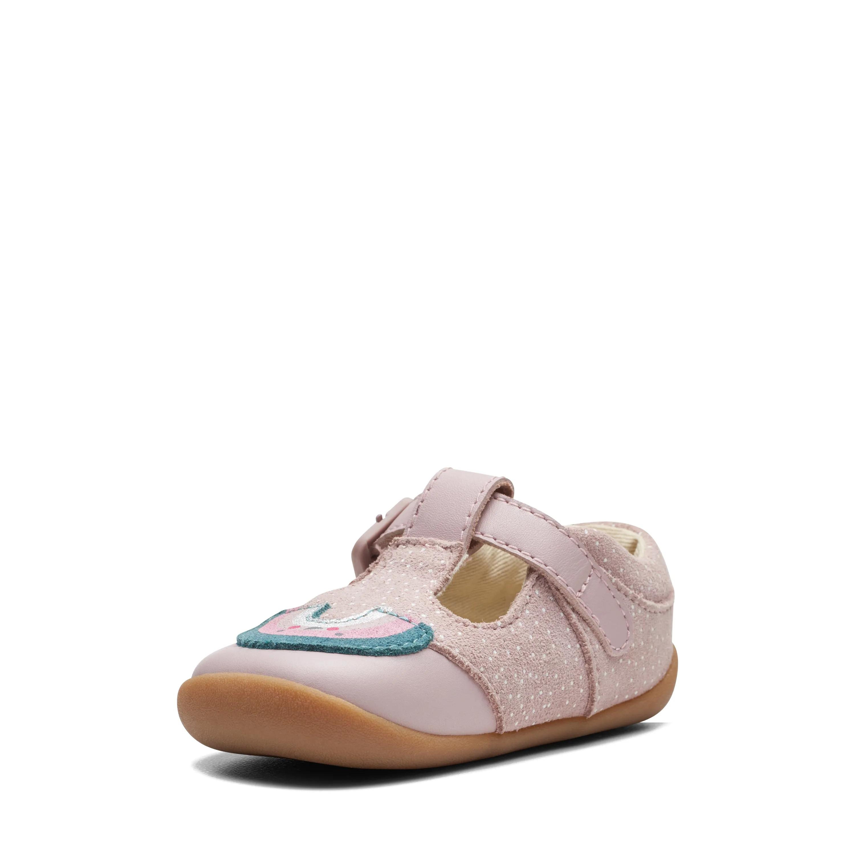 Clarks Roamer Mist T Girls Dusty Pink T-Bar Shoe