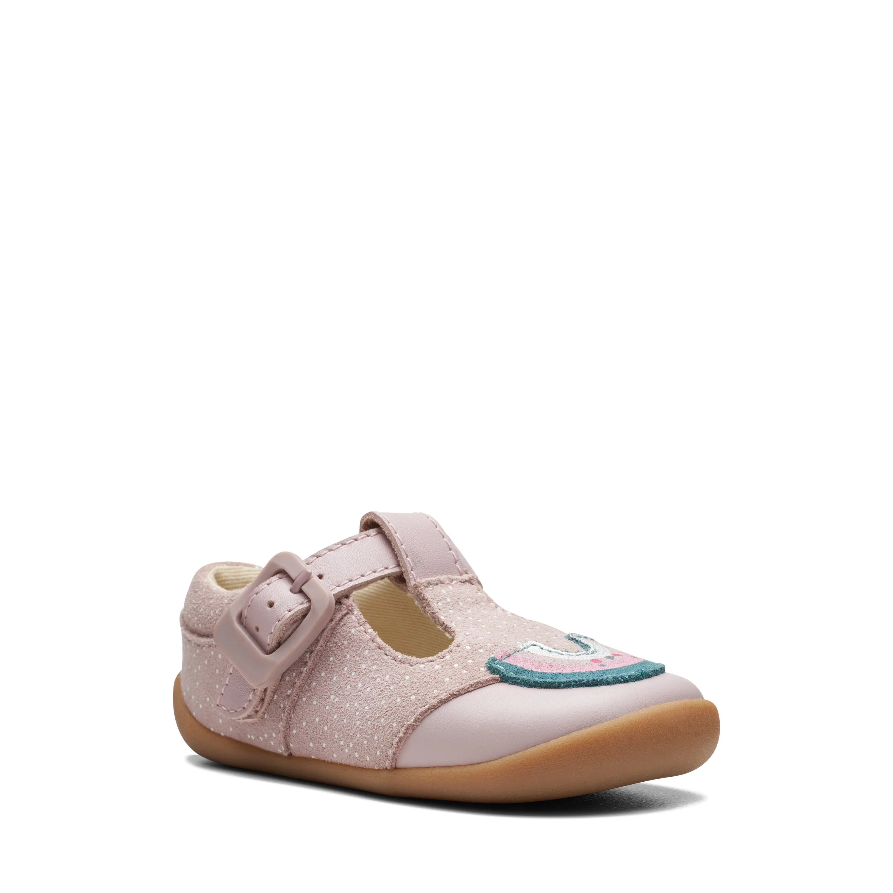 Clarks Roamer Mist T Girls Dusty Pink T-Bar Shoe