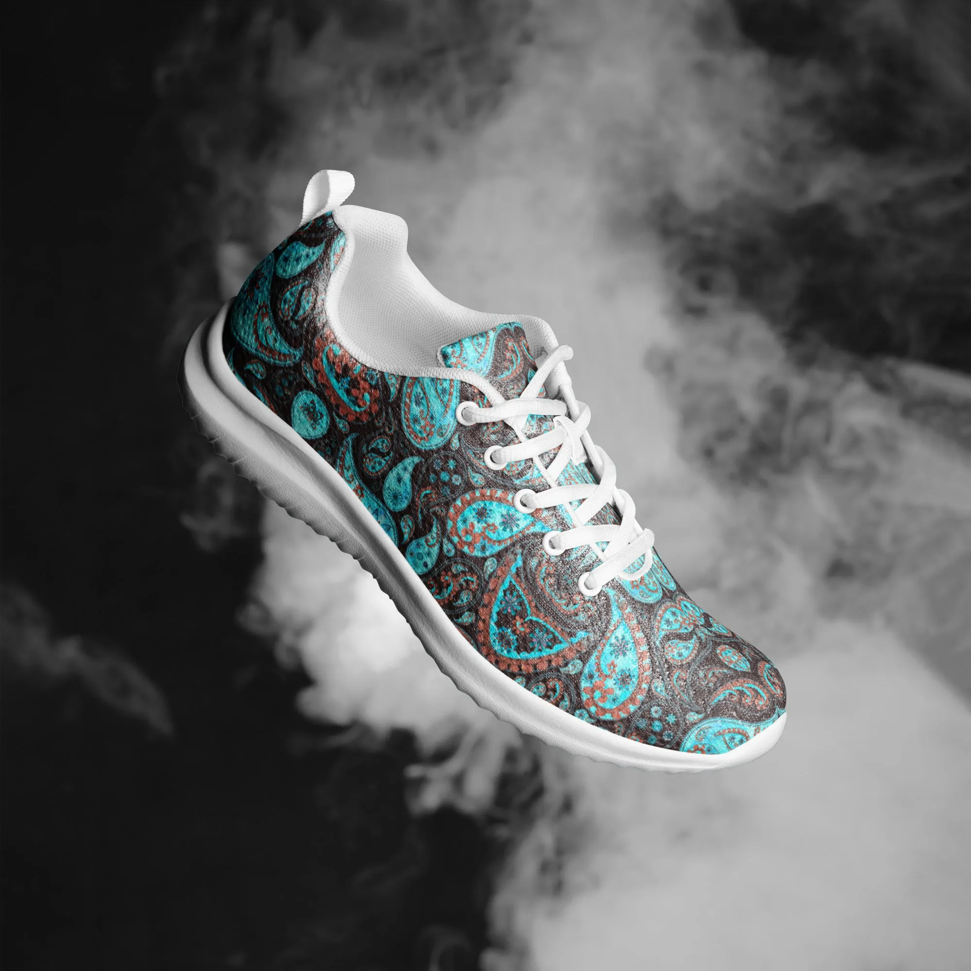 DASH Paisley Black Aqua Men’s Athletic Shoes Lightweight Breathable Design by IOBI Original Apparel