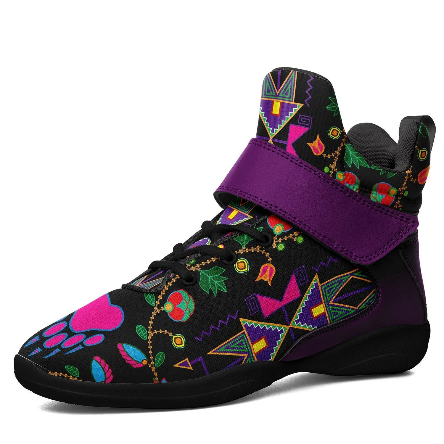 Geometric Floral Fall Black Kid's Ipottaa Basketball / Sport High Top Shoes