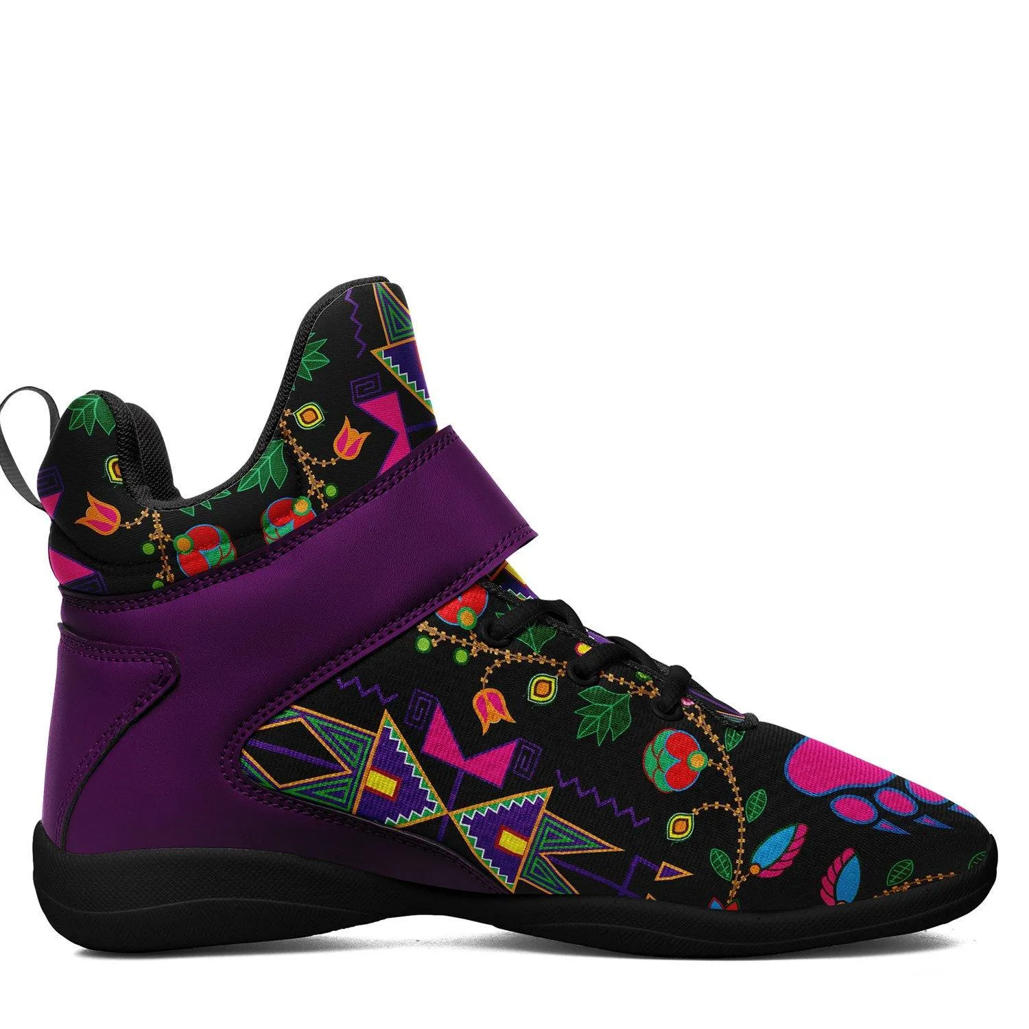 Geometric Floral Fall Black Kid's Ipottaa Basketball / Sport High Top Shoes