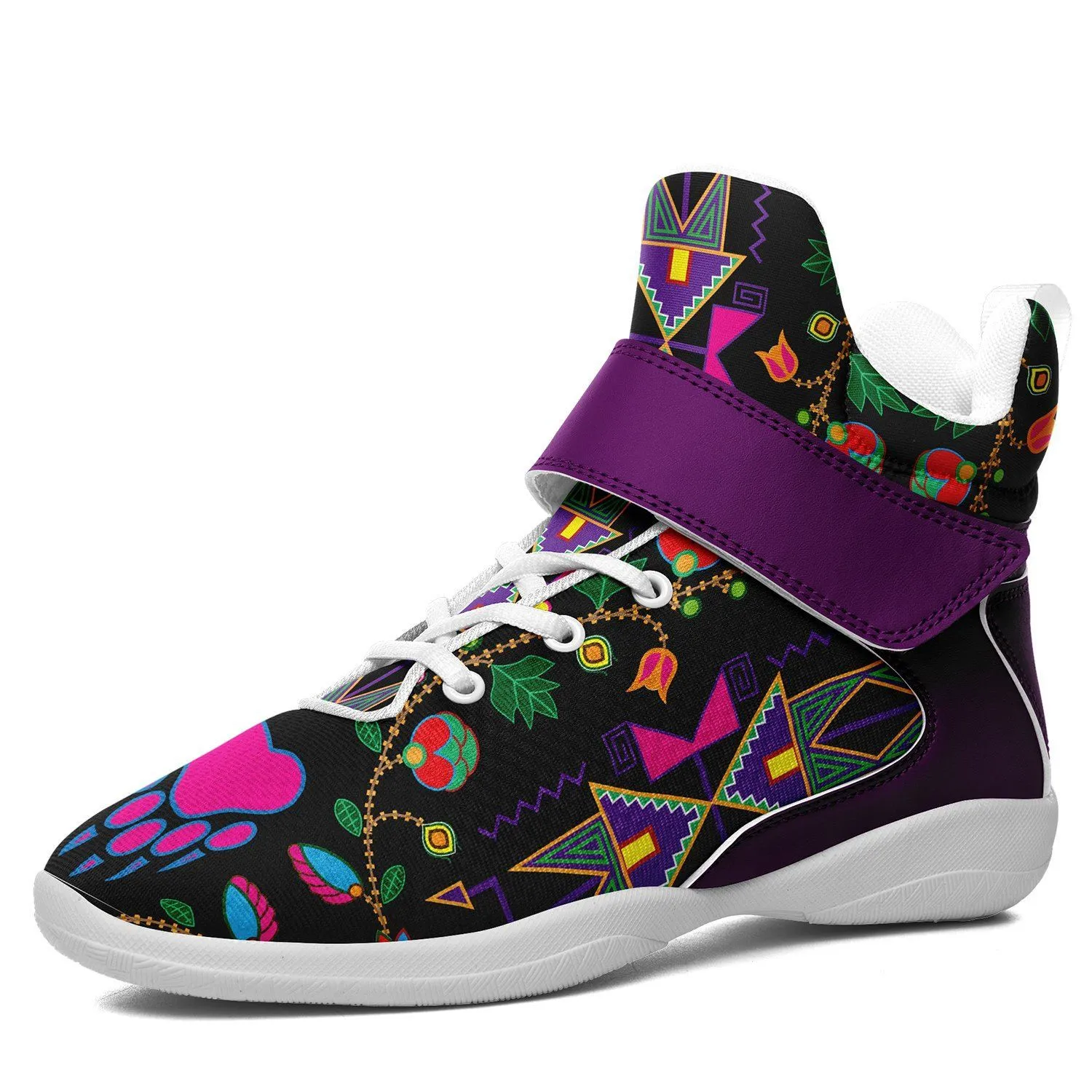 Geometric Floral Fall Black Kid's Ipottaa Basketball / Sport High Top Shoes