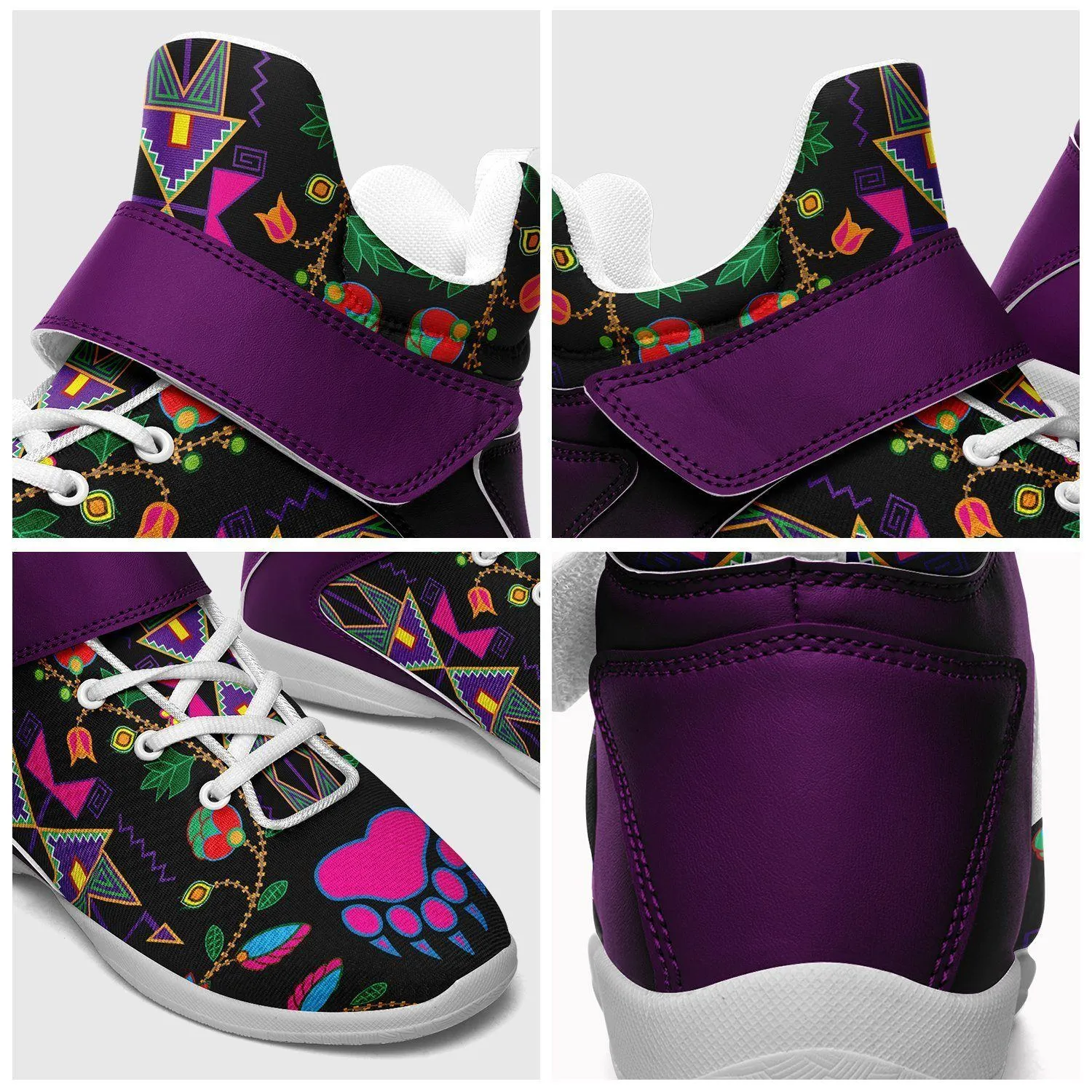 Geometric Floral Fall Black Kid's Ipottaa Basketball / Sport High Top Shoes