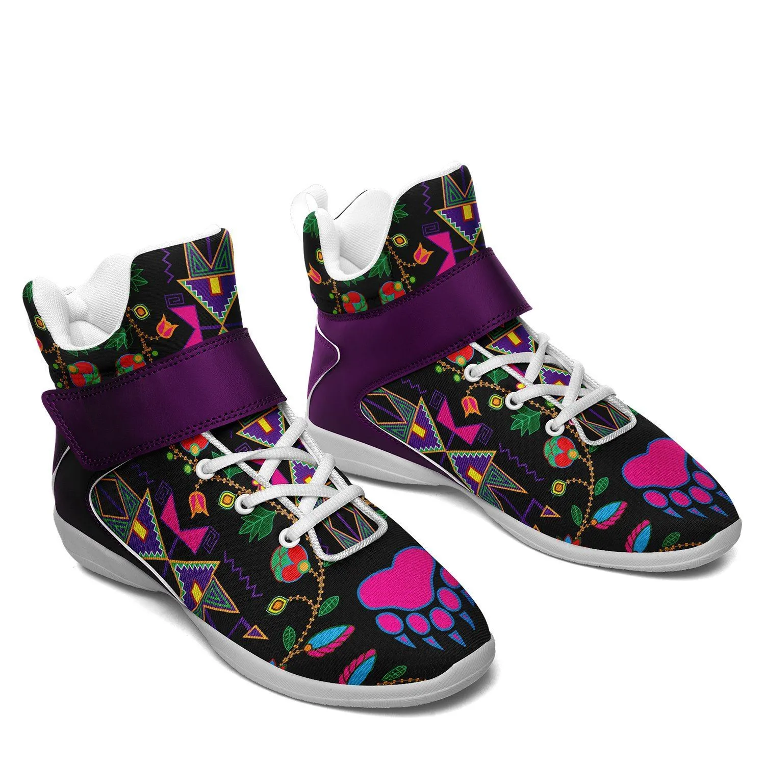 Geometric Floral Fall Black Kid's Ipottaa Basketball / Sport High Top Shoes