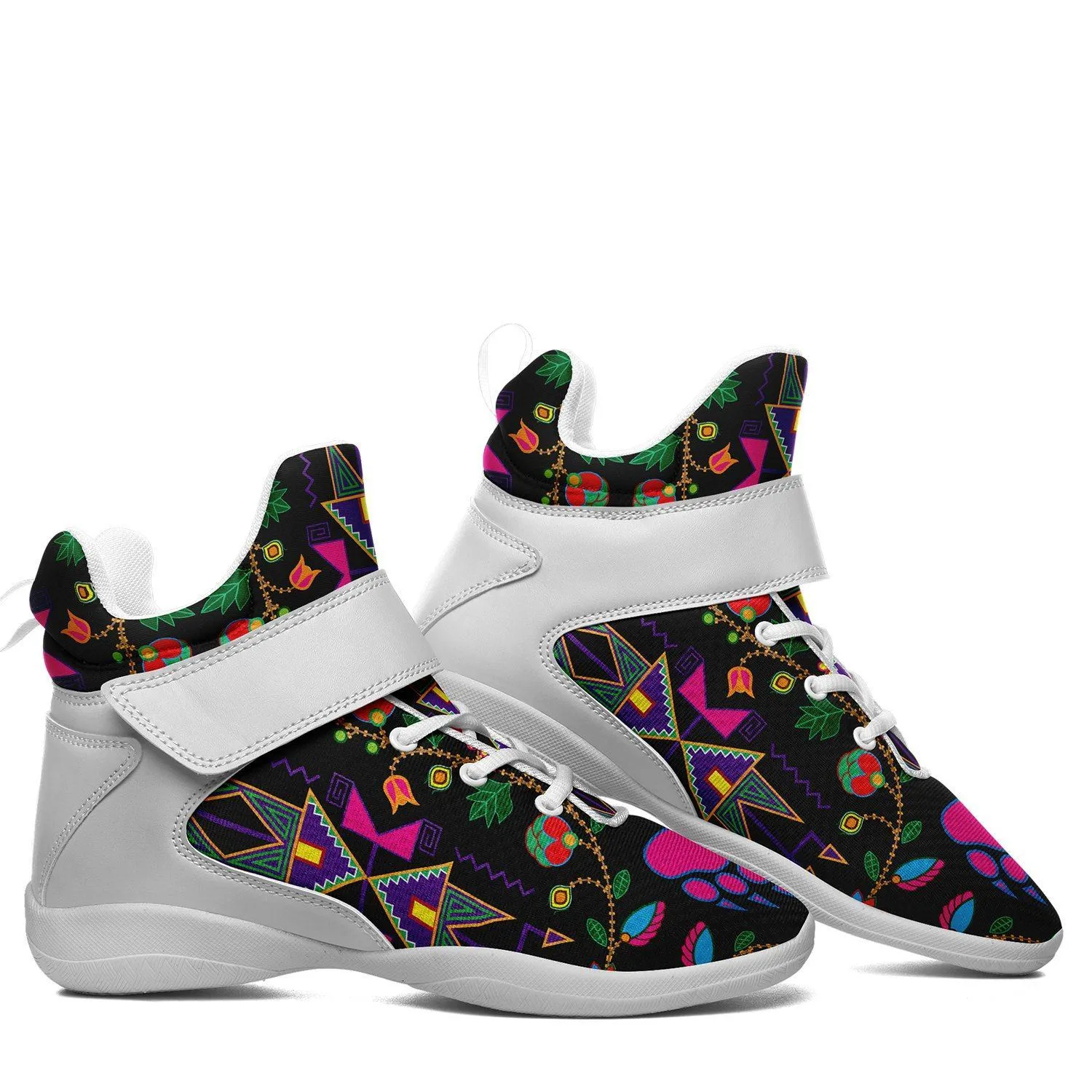 Geometric Floral Fall Black Kid's Ipottaa Basketball / Sport High Top Shoes