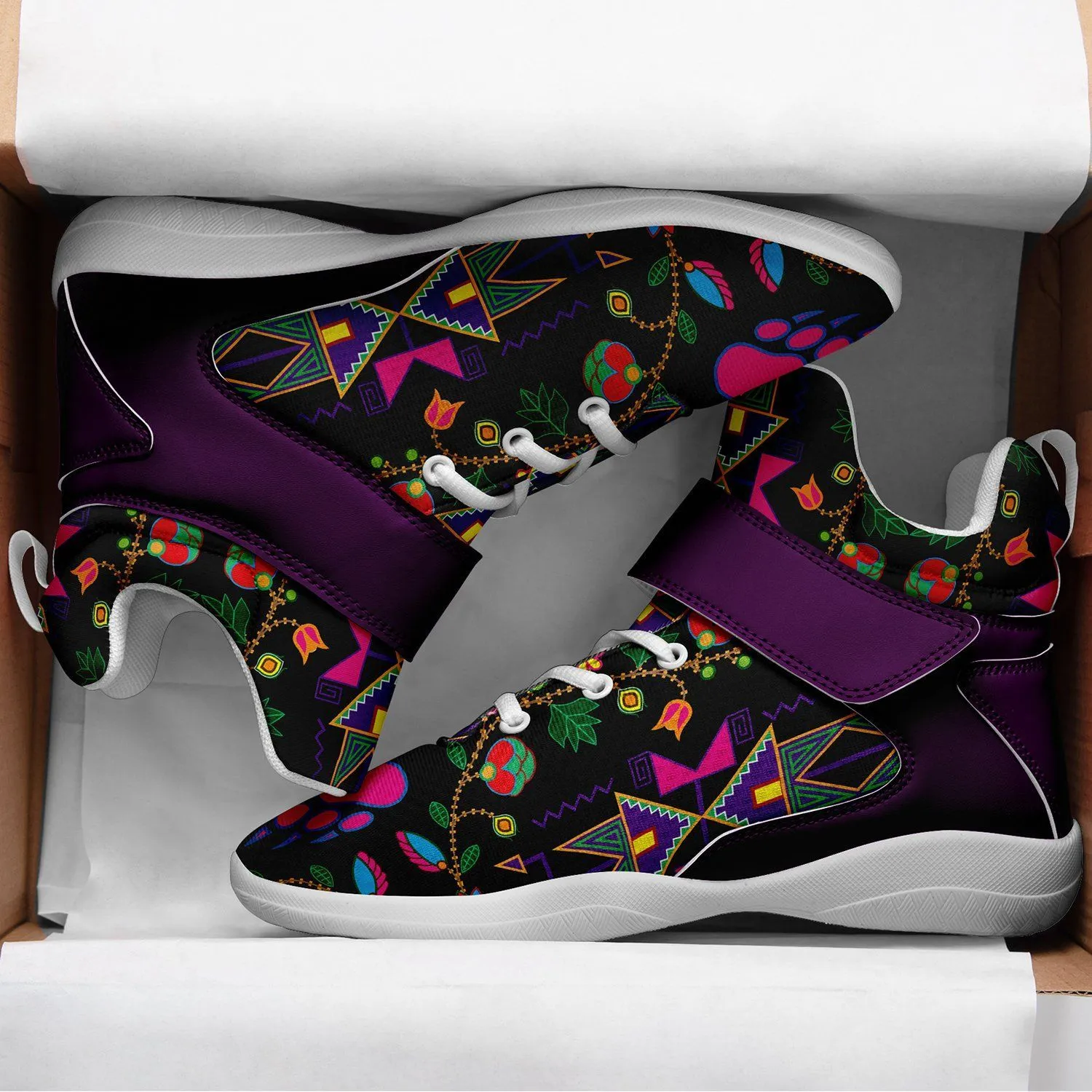 Geometric Floral Fall Black Kid's Ipottaa Basketball / Sport High Top Shoes