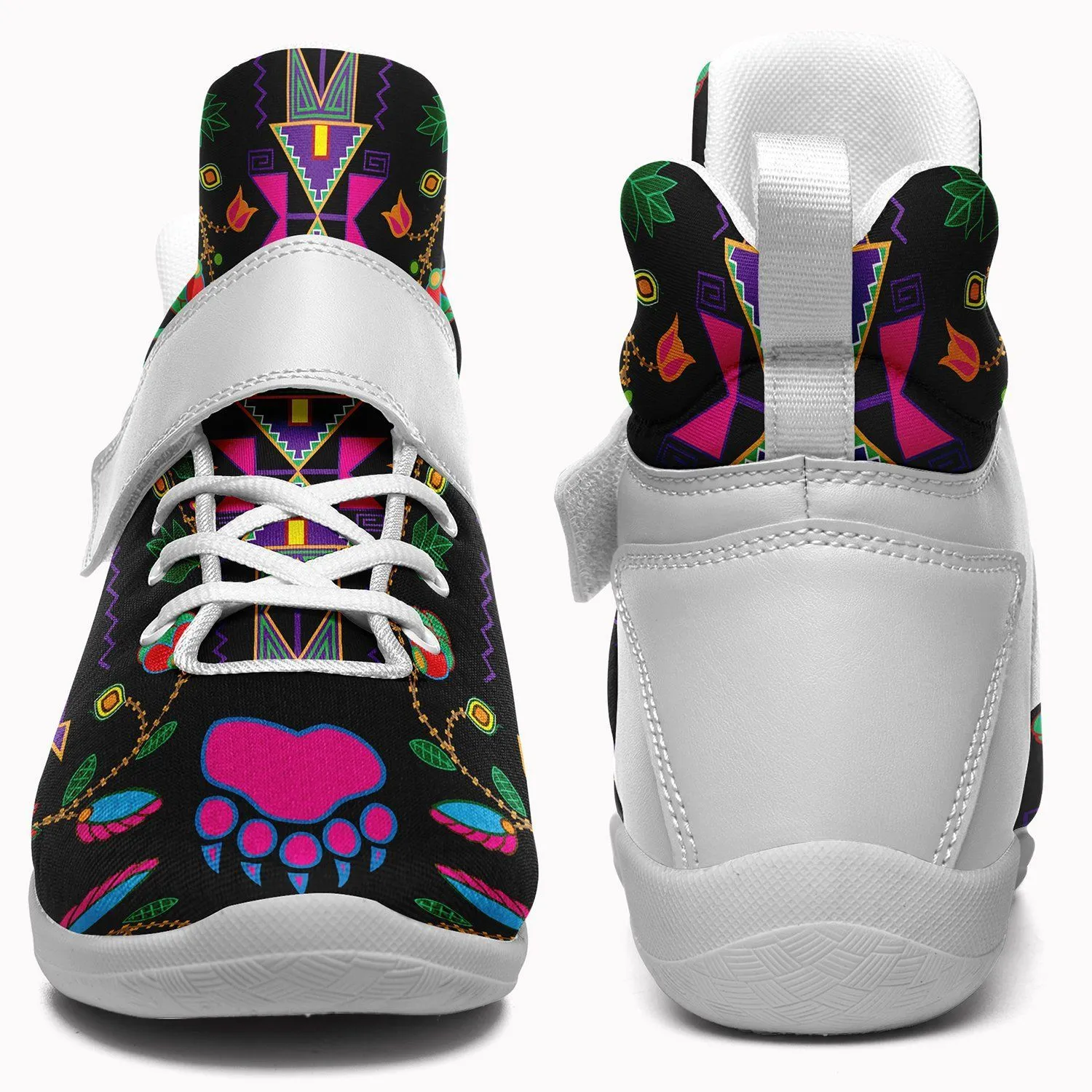 Geometric Floral Fall Black Kid's Ipottaa Basketball / Sport High Top Shoes