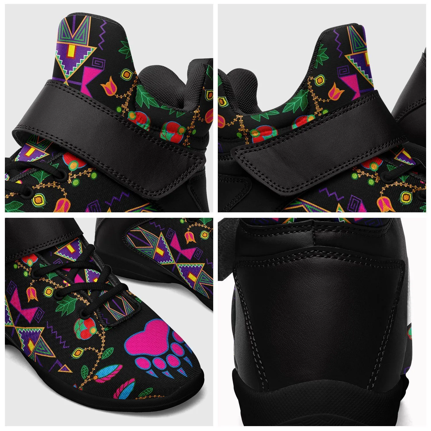 Geometric Floral Fall Black Kid's Ipottaa Basketball / Sport High Top Shoes