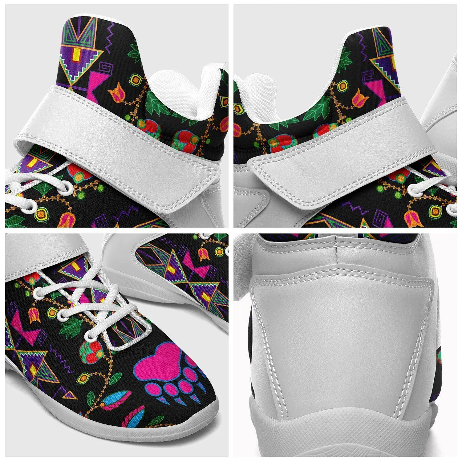 Geometric Floral Fall Black Kid's Ipottaa Basketball / Sport High Top Shoes