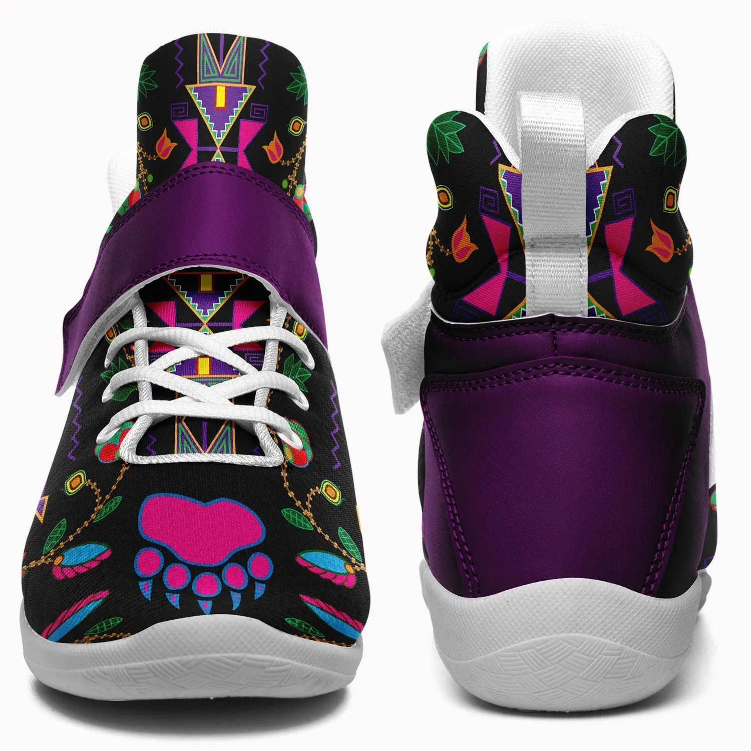 Geometric Floral Fall Black Kid's Ipottaa Basketball / Sport High Top Shoes