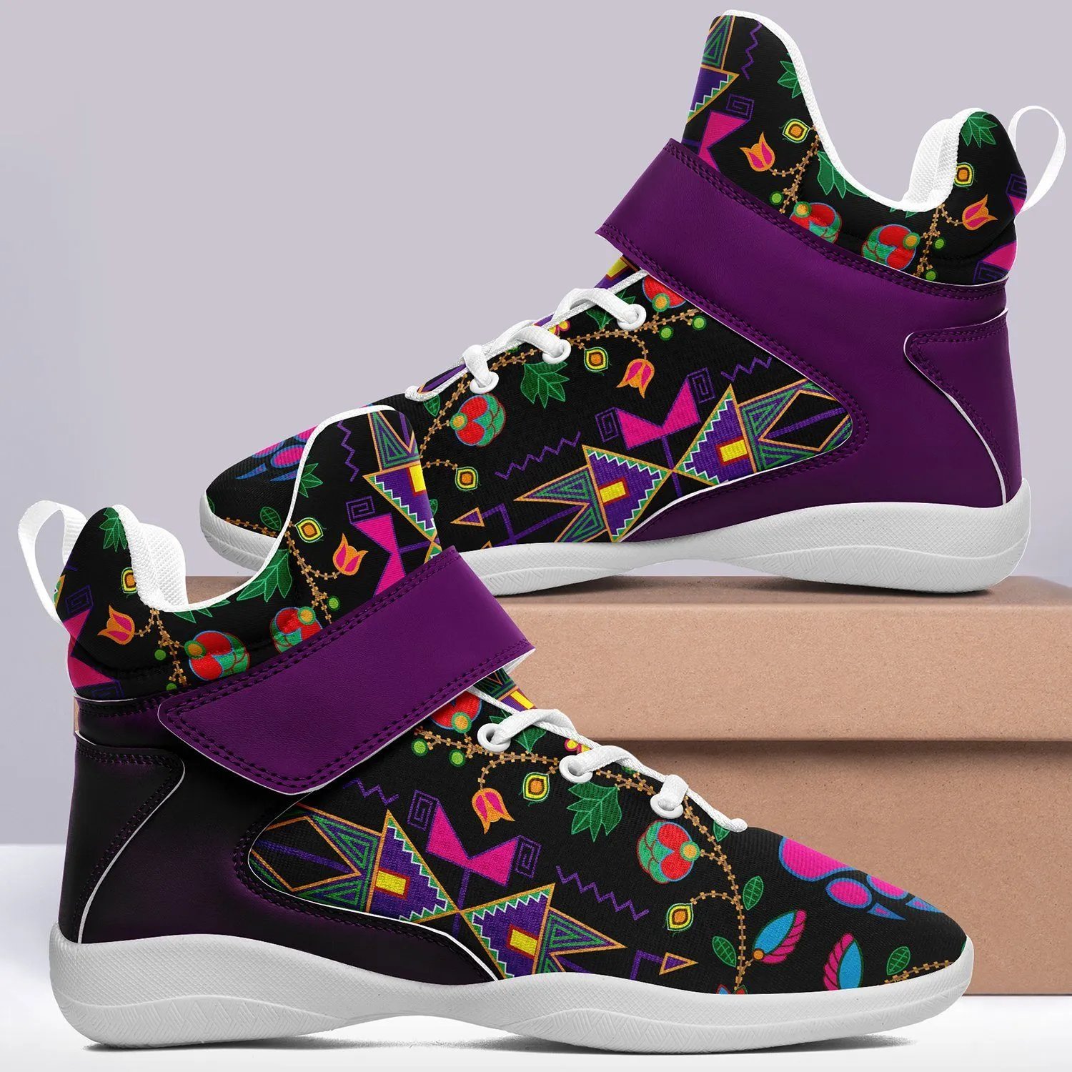 Geometric Floral Fall Black Kid's Ipottaa Basketball / Sport High Top Shoes