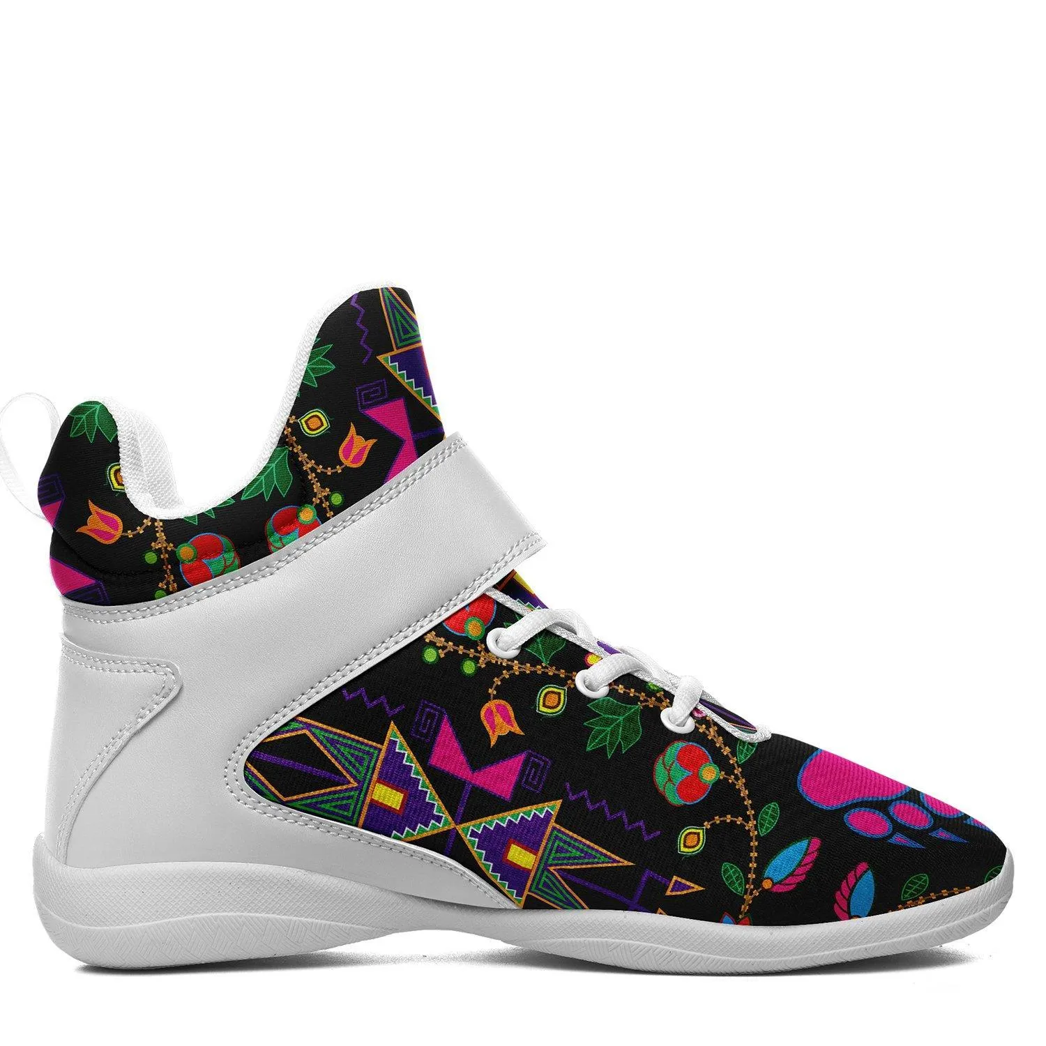 Geometric Floral Fall Black Kid's Ipottaa Basketball / Sport High Top Shoes