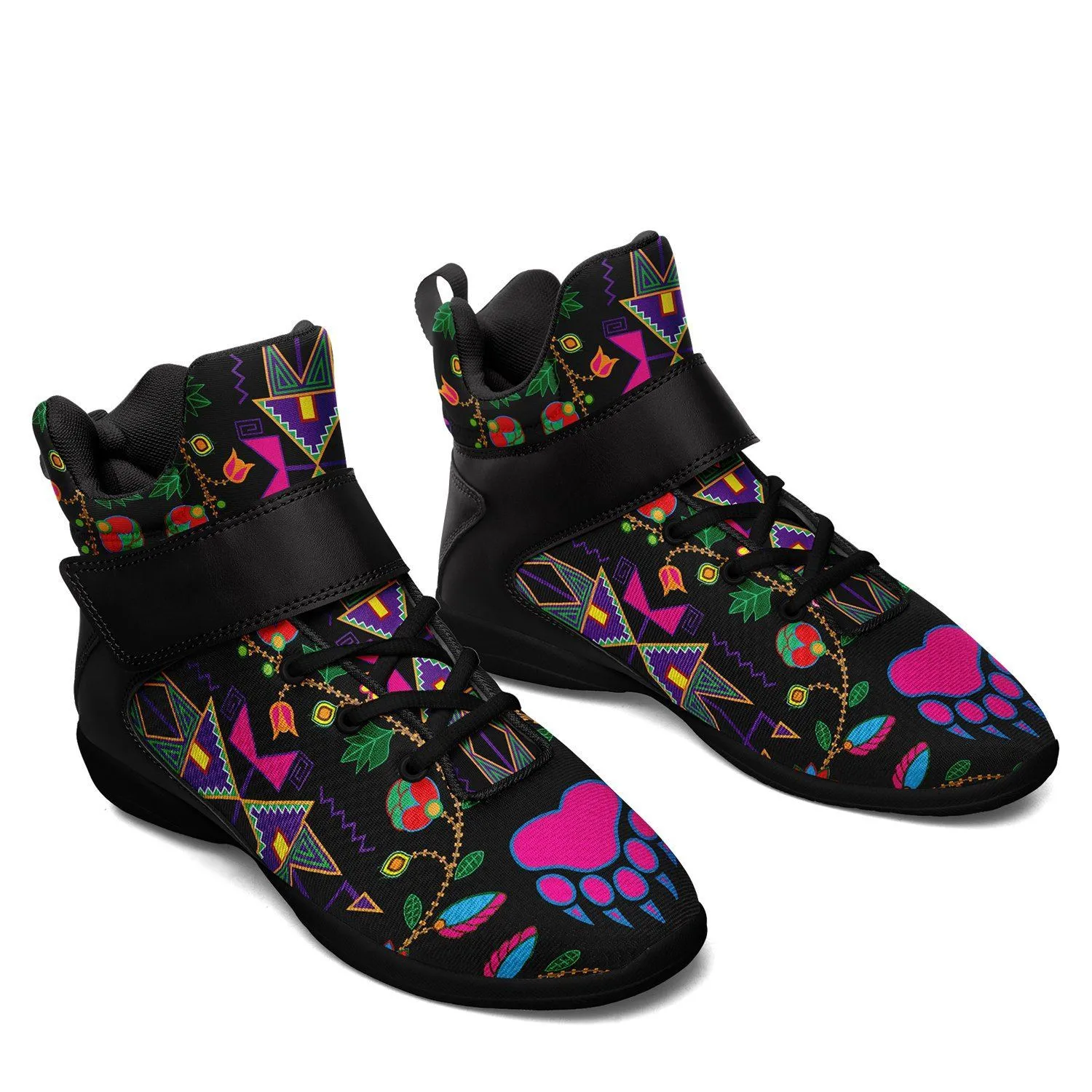 Geometric Floral Fall Black Kid's Ipottaa Basketball / Sport High Top Shoes