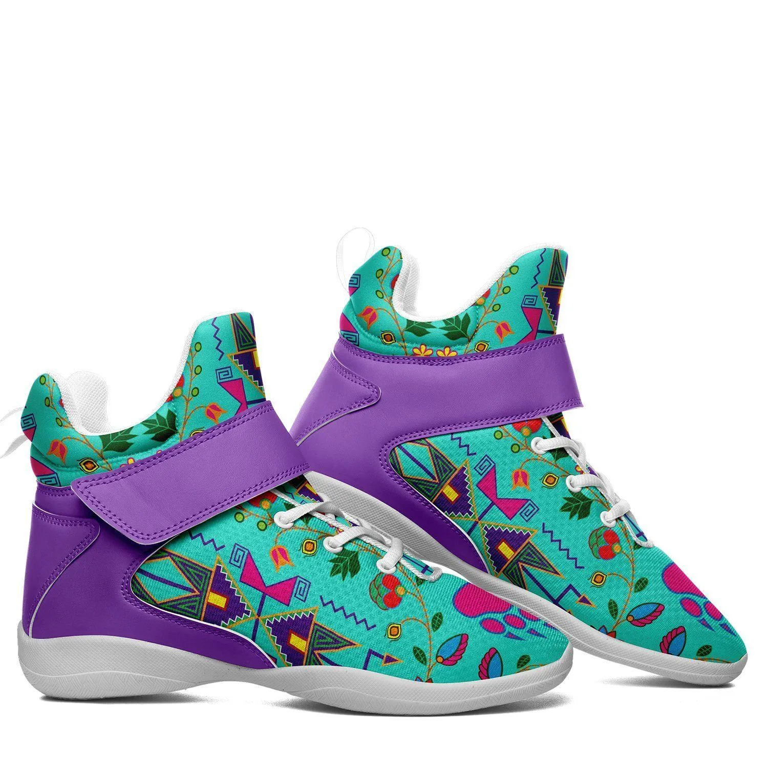 Geometric Floral Fall Sky Ipottaa Basketball / Sport High Top Shoes - White Sole