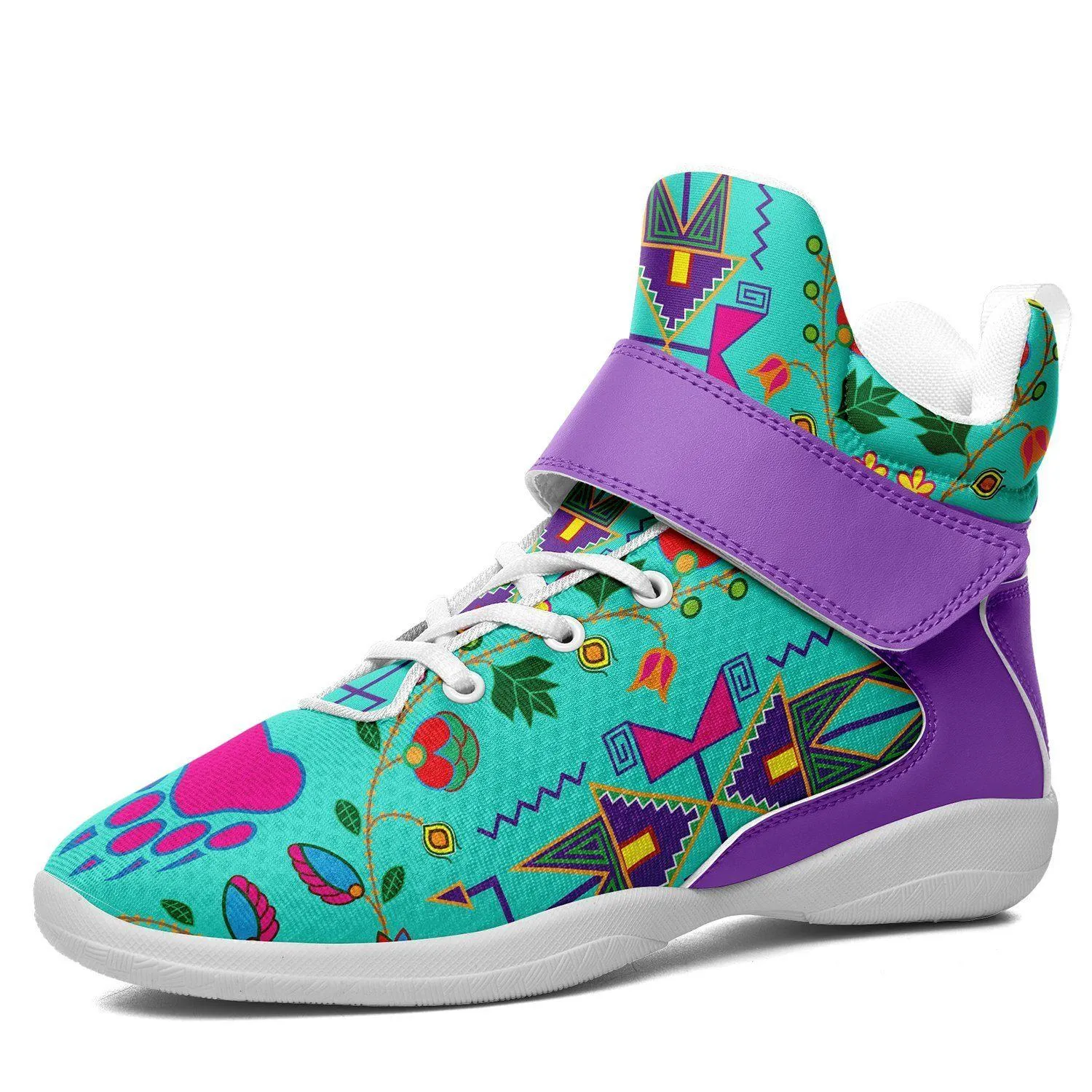 Geometric Floral Fall Sky Ipottaa Basketball / Sport High Top Shoes - White Sole