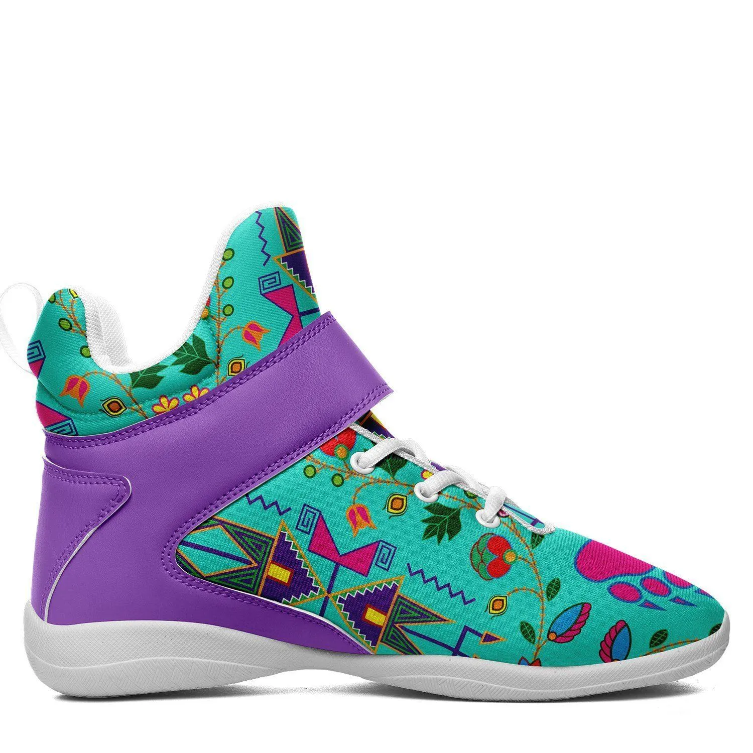 Geometric Floral Fall Sky Ipottaa Basketball / Sport High Top Shoes - White Sole