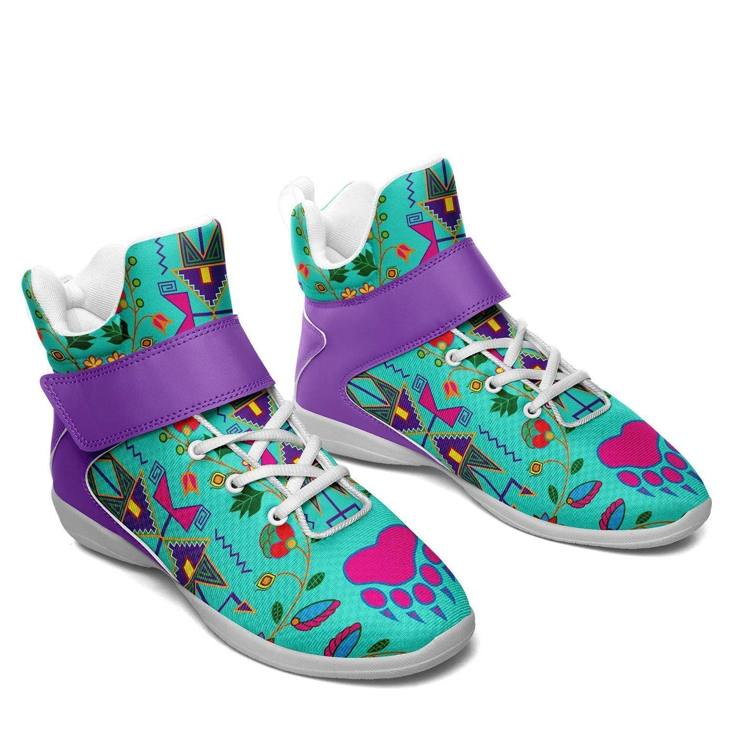 Geometric Floral Fall Sky Ipottaa Basketball / Sport High Top Shoes - White Sole