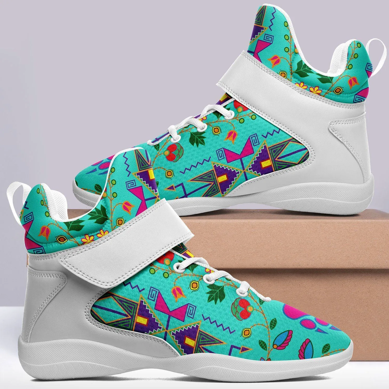 Geometric Floral Fall Sky Ipottaa Basketball / Sport High Top Shoes - White Sole