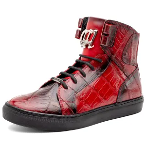 Mauri 6129/1 Baby Crocodile High Top Sneakers Red / Dirty Black