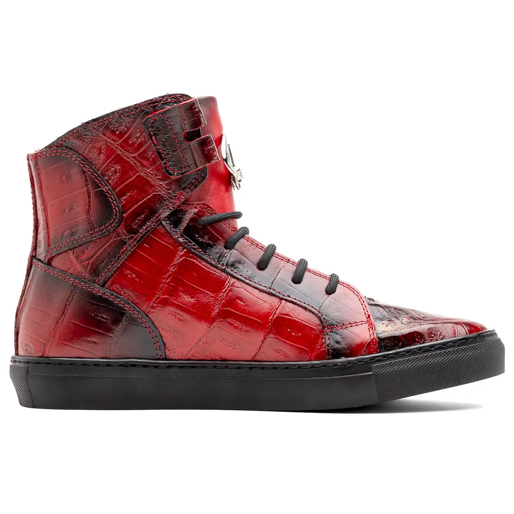 Mauri 6129/1 Baby Crocodile High Top Sneakers Red / Dirty Black