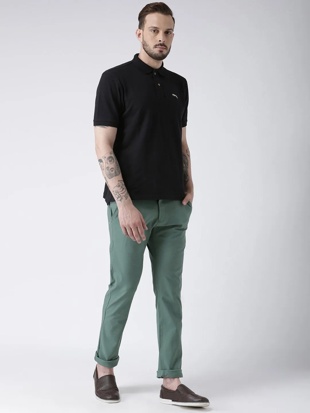 Men Grey Slim Fit Solid Chinos