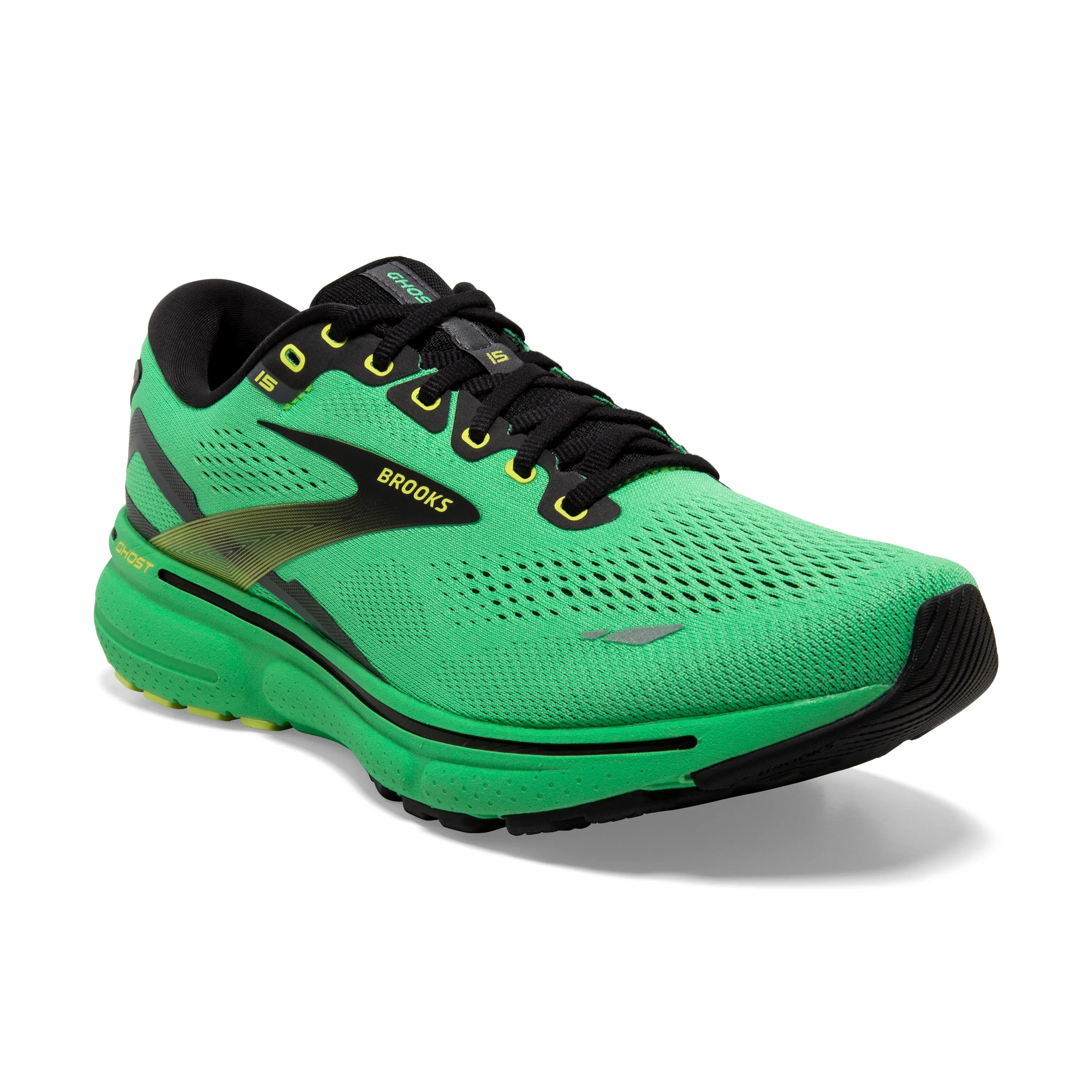 Men's Brooks Ghost 15 1103931D360 Color: Green/Black/Sharp Green