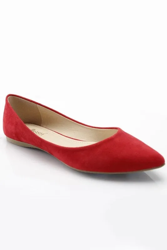 Pointed Toe Faux Suede Flat in Red