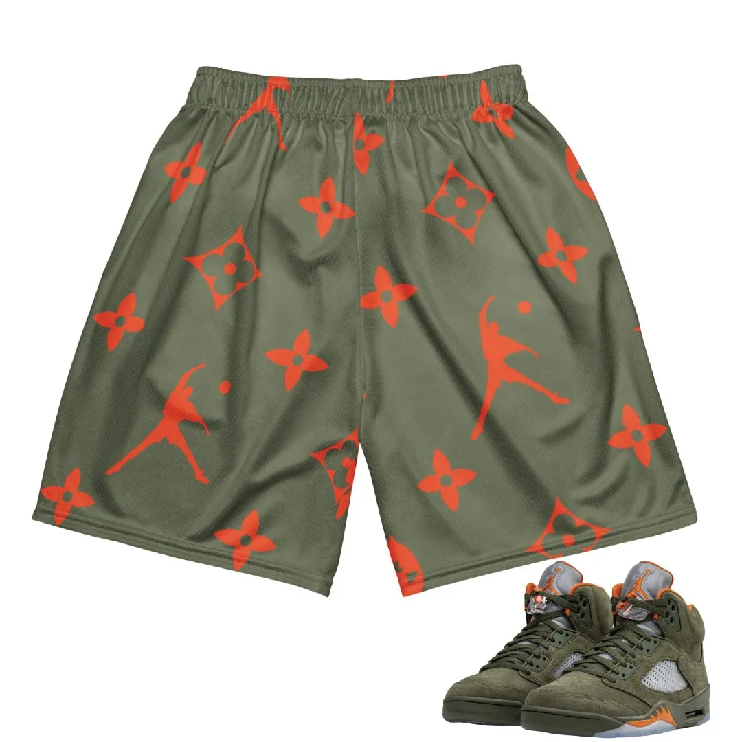 Retro 5 Olive/Solar Orange Mesh Shorts