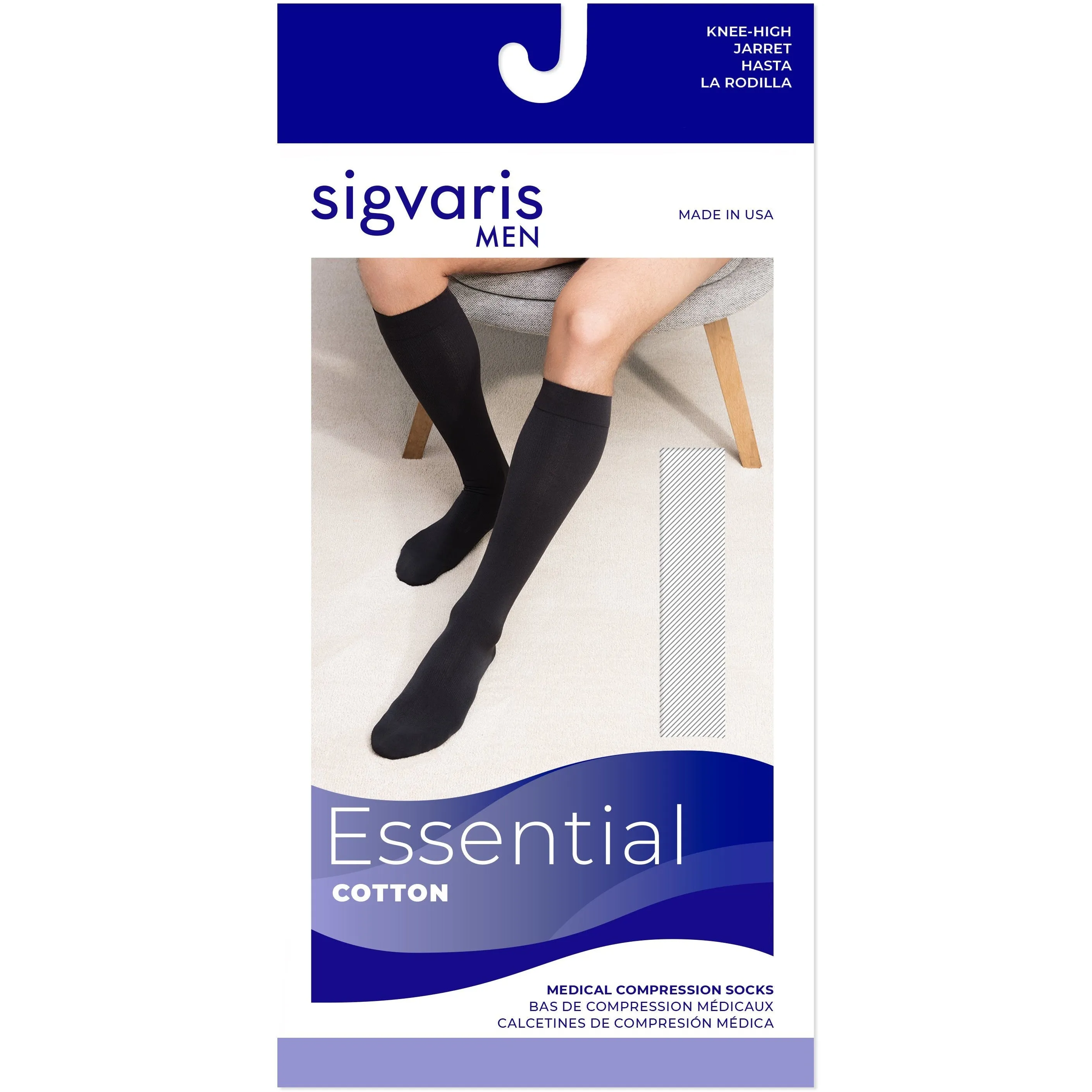 Sigvaris Cotton Men's Knee High 20-30 mmHg w/ Silicone Band Grip Top