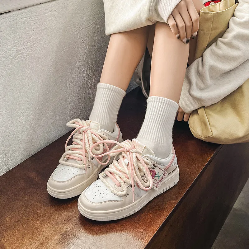 Toleet Vintage Heart Patch Pu Leather Paneled Sneakers