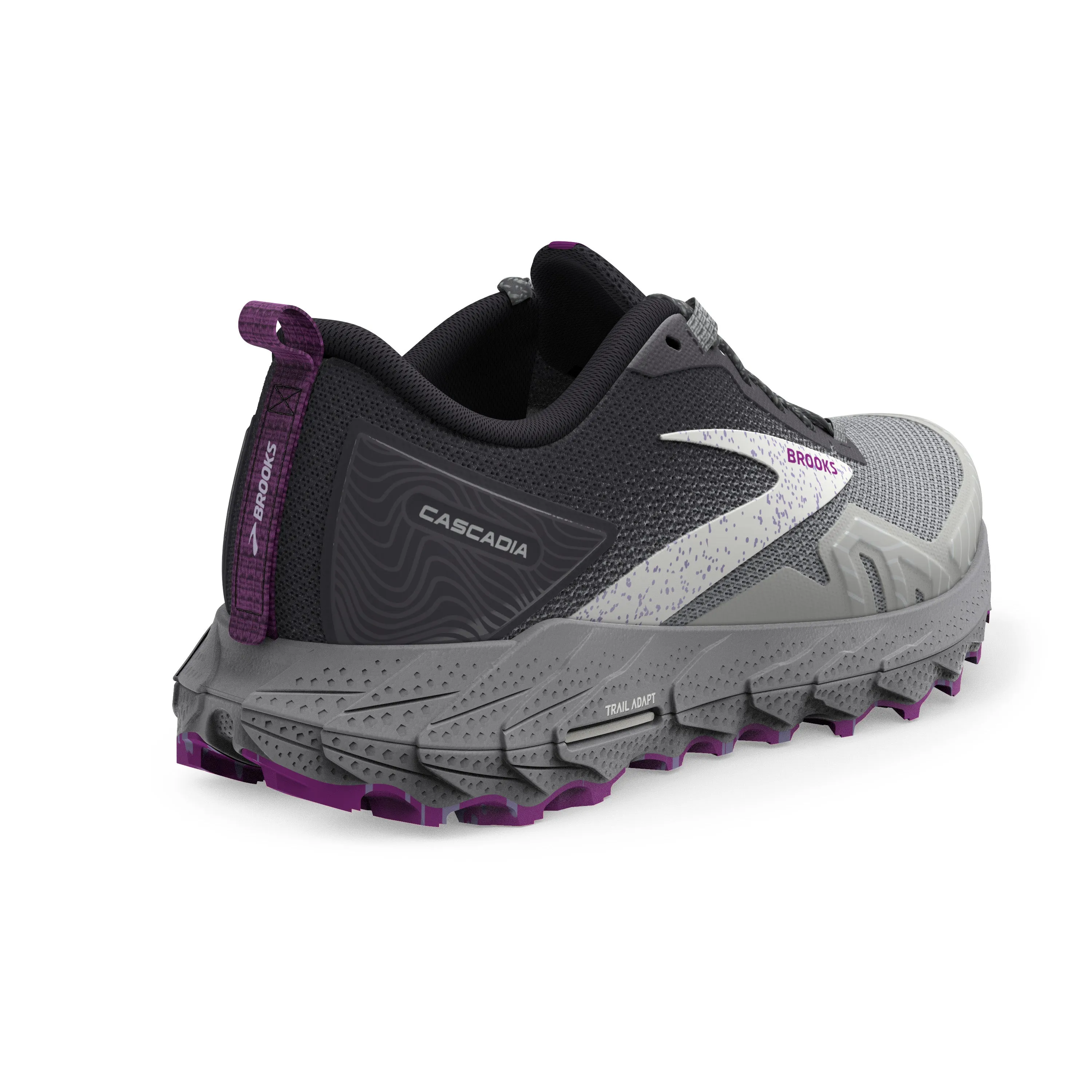 Women's Brooks Cascadia 17 Color: Oyster/Blackened Pearl/Purple (WIDE WIDTH)